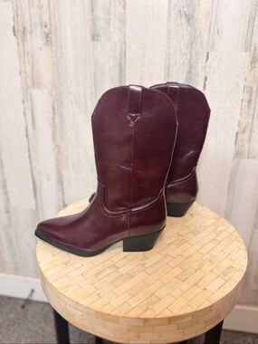 Sugar Garnets Faux Leather Western Cowboy Boots Burgundy Deep Wine Red Womens 8M